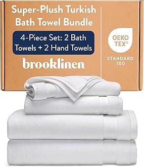 Brooklinen Super Plush Turkish Cotton Bath Towel Set - 2 Bath Towels + 2 Hand Towels Set, White, 100% Cotton | Best Luxury Spa Towels