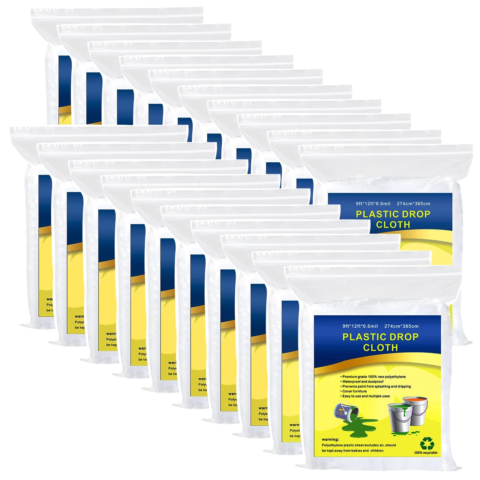 20 Pieces Plastic Drop Cloth, Multiple Waterproof Cloth Sheets for Painting, Dust-Proof and Rustproof, 9x12 Feet Tarp, Furniture Cover