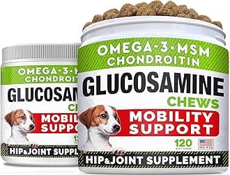 Glucosamine for Large Dogs - Joint Supplement Large Breed w/ Omega-3 Fish Oil - Chondroitin, MSM - Advanced Mobility Chews - Joint Pain Relief - Hip & Joint Care - Chicken Flavor - 240Ct - Made in USA