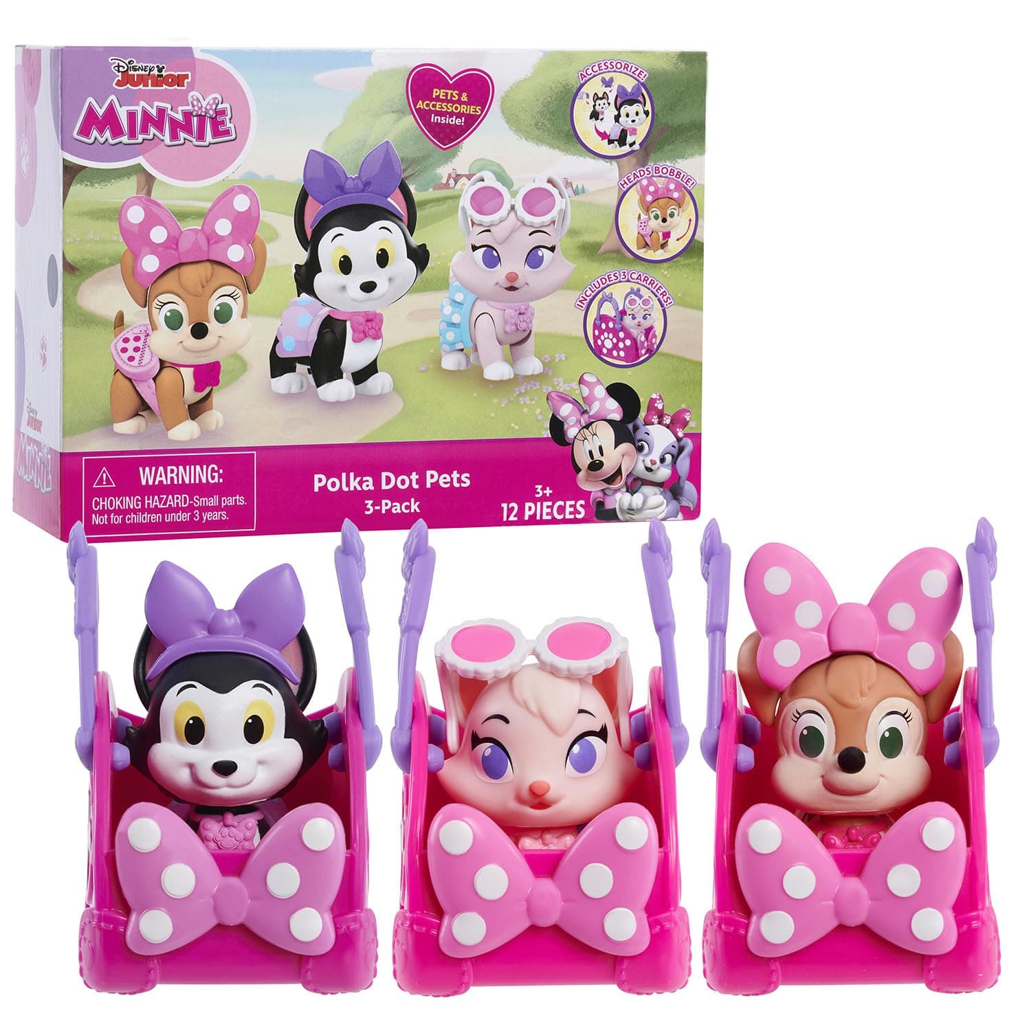 Disney Junior Minnie Mouse Polka Dot Pets 3-Pack Figures and Accessories, Kids Toys for Ages 3 Up, Amazon Exclusive by Just Play