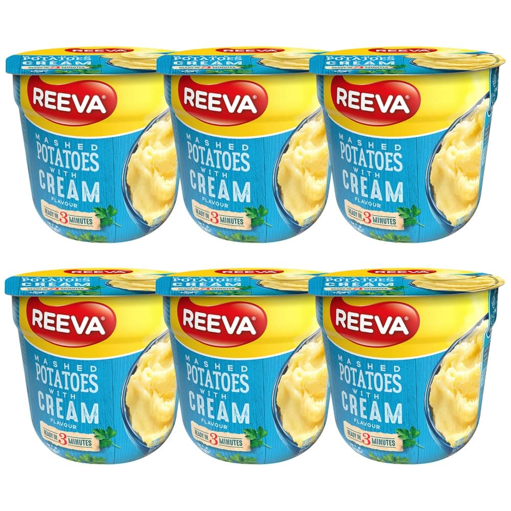 Instant Mashed potatoes Pots Halal Certified Mashed Potato Pot 40g | FabFinds Mug (6 Pack, Cream)