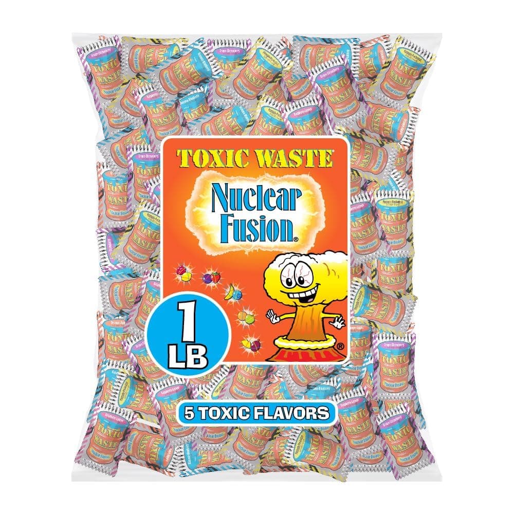 TOXIC WASTE - Nuclear Fusion Hazardously Sour Candy - Raspberry-Lemon, Pineapple-Passionfruit, Grape-Strawberry, Banana-Blueberry, & Orange-Apple Flavors - 1 lb. Bag