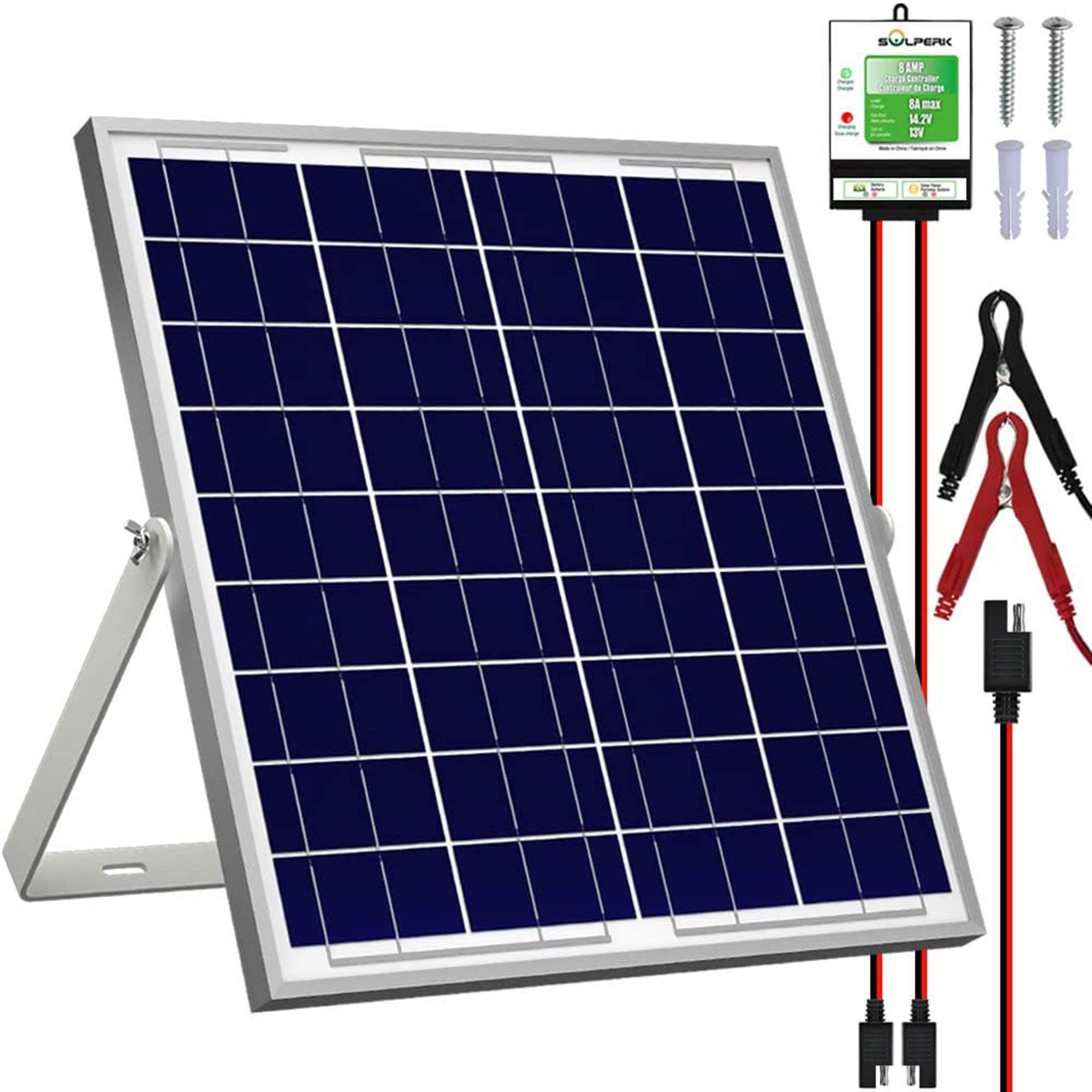 JXWANG 20W Solar Panel，12V Solar Panel Charger Kit+8A Controller， Suitable for Automotive, Motorcycle, Boat, ATV, Marine, RV, Trailer, Powersports, Snowmobile etc. Various 12V Batteries. (20W Solar