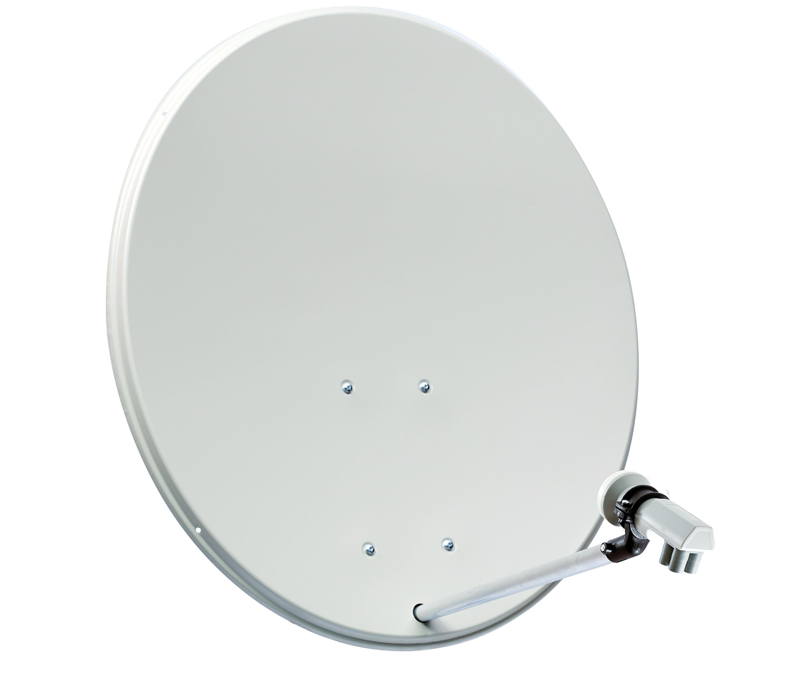 Telestar Basicline 80 5109804 Satellite Dish with Quad LNB for HDTV, 80 cm Steel Dish, Quad LNB, 4 Receivers, Beige