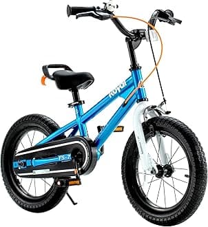 RoyalbabyFreestyle 7 Kids Bike Toddlers 14 Inch Wheel Dual Handbrakes Bicycle Beginners Boys Girls Ages 3-5 Years, Kickstand and Water Bottle Included, Blue