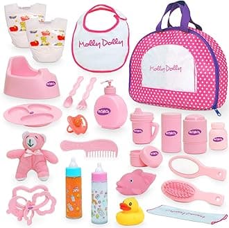 Baby Doll Accessories Set - Baby Accessories For Dolls - Baby Dolls Changing Bag With 25 Toy Baby Accessories Including Feeding Set