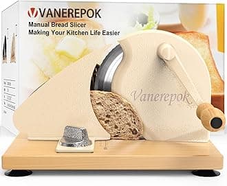 Manual Bread Slicer Versatile Hand-Crank Bread Slicer Manual Rotary Bread Slicer stainless steel slices for Butter, Chocolate, Sausage etc Adjustable Width 0.78'' for Homemade & Commercial Use(White)