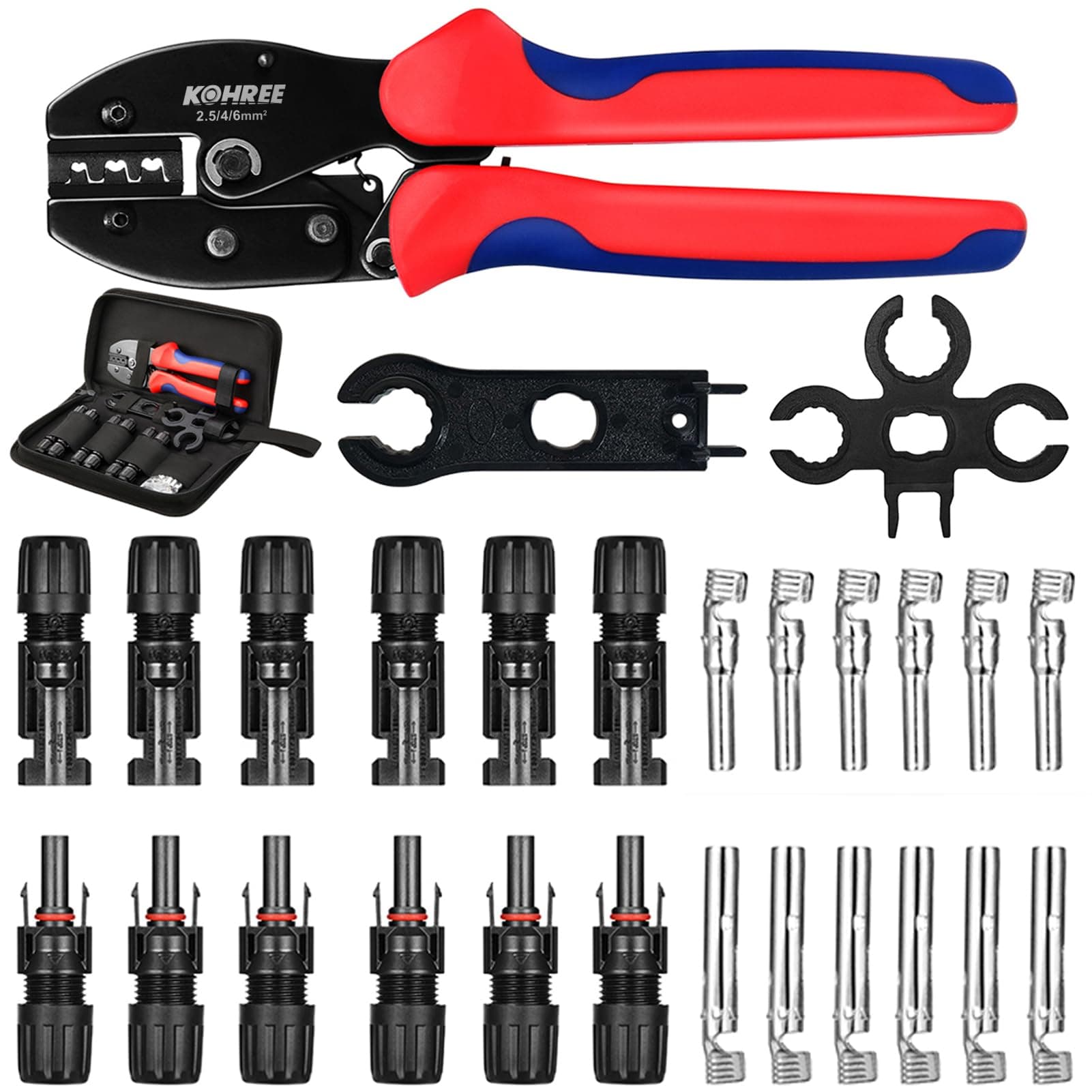 Kohree Solar Crimper Tool Kit: Connector Kit for Solar Panel Connectors - 6 Pairs of Solar Cable Connectors, 2 Spanner Wrench, 1 Wire Crimper, for 2.5/4/6mm² Solar Panel Cable Extension Assembly
