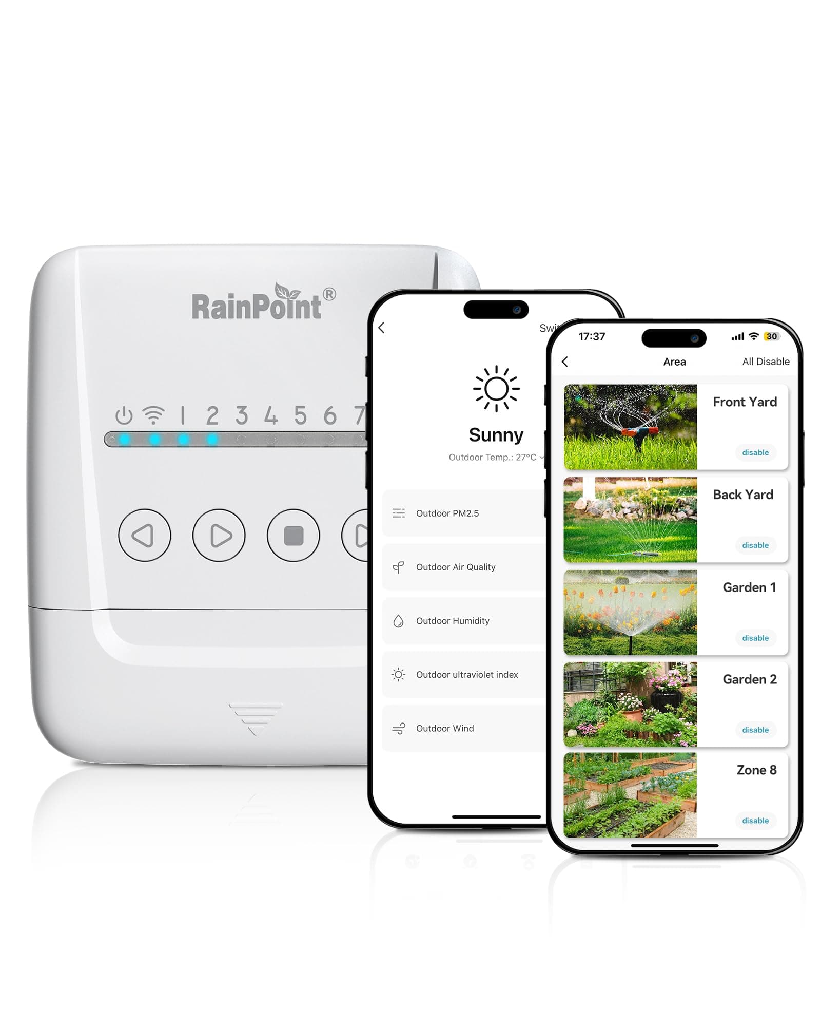 8 Zone Smart Sprinkler Controller - Local Weather Intelligence WiFi Sprinkler System Controller, Easy Install APP Control Irrigation System, Sprinkler Timer for Garden Yard