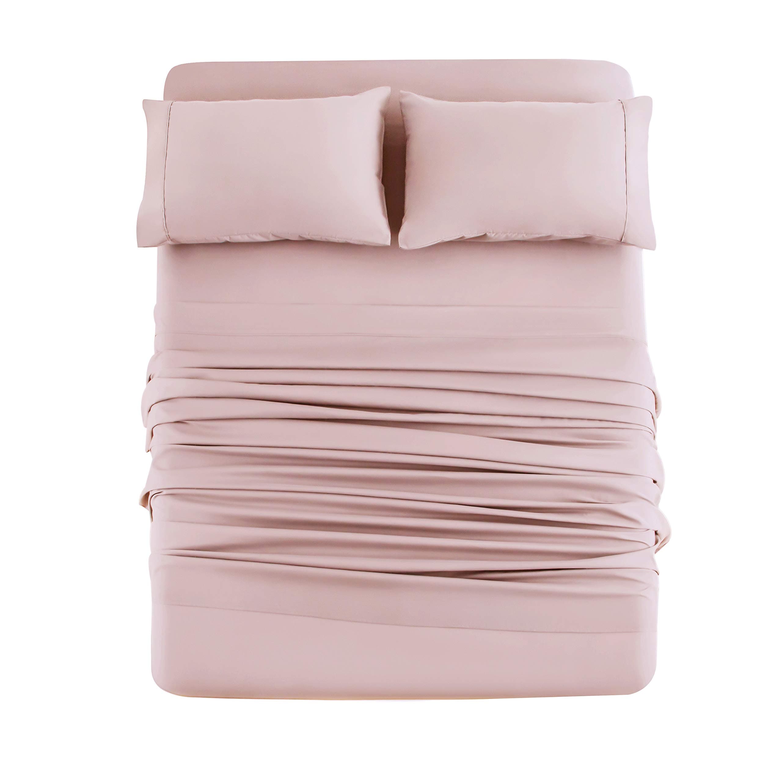MOHAPBed Sheet Set 4 Piece Bedding Double Brushed Microfiber 1800 Cooling Soft Bedding Fade Resistant Easy Care Queen Pink