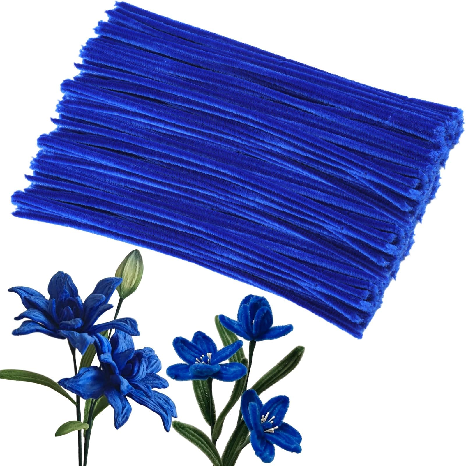 100Pcs Pipe Cleaners, Pipe Cleaners Craft, Chenille Stems Creative Craft Pipe Cleaners Flowers for Festivals Decorations, Crafting Pipe Cleaners Supplies for DIY Arts Making/Royal Blue