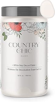 Country Chic All-in-One Chalk Paint for Furniture, Cabinets, Home Decor, Eco-Friendly, Matte Finish, Built-In Primer & Top Coat for Wood, Metal - Crinoline (Off White) - Quart 32 oz (950 ml)