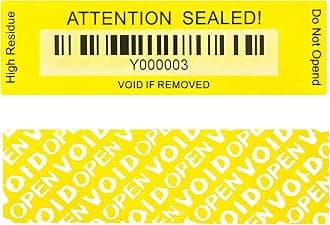 120 pcs Tamper Evident Label Sticker with Bar Code Total Transfer Security Warranty Void Seals/Stickers for Reusable Package with Serial Number(1 x 3.4Inches,Yellow)