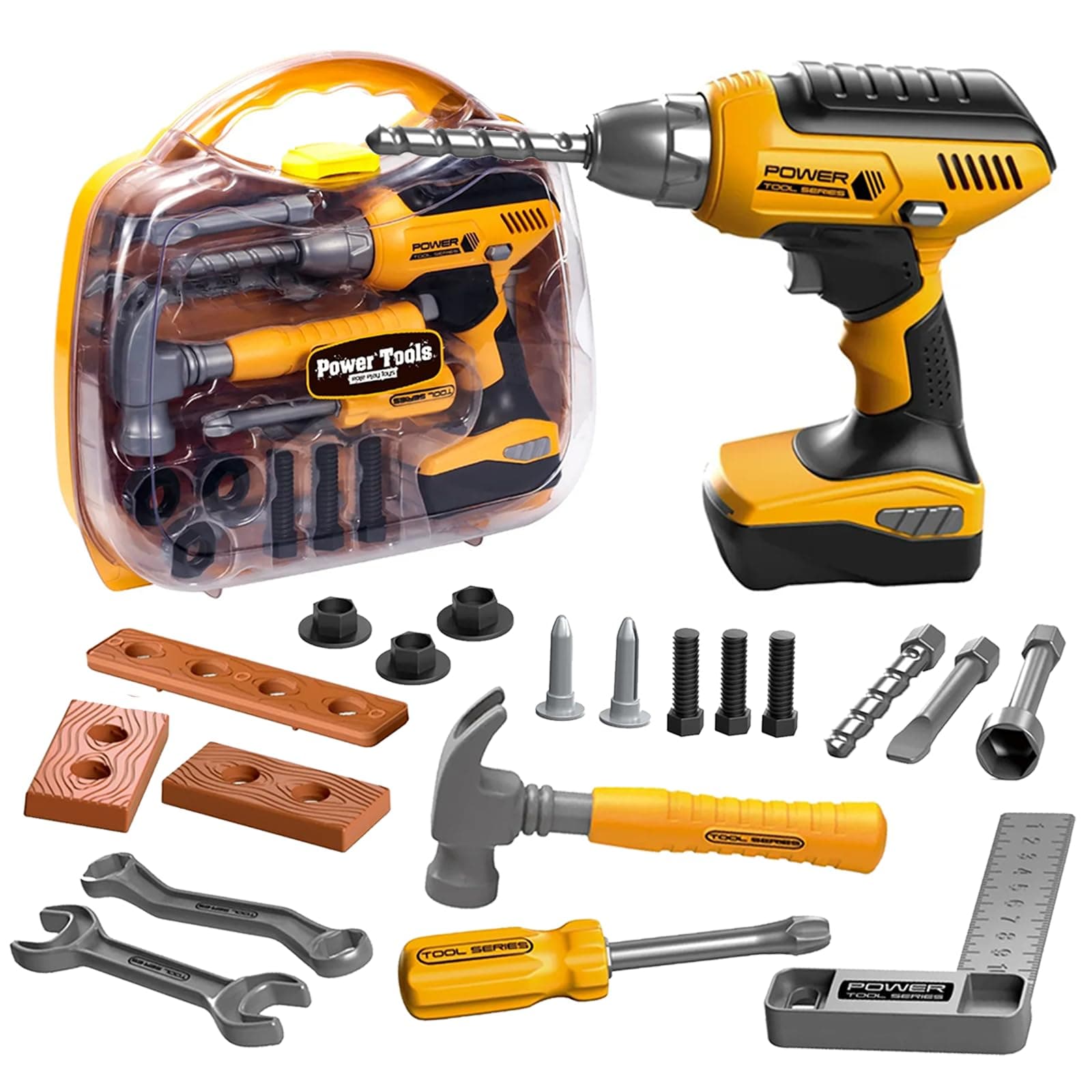 Kids Tool Set with Tool Box & Electronic Toy Drill, Pretend Play Kids Construction Kits, Toy Tools for Toddlers 3-5, Kids Tool Sets for Boys Ages 4-6