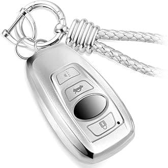 for Subaru Key Fob Cover with Upgraded Anti-lost Luxury Keychains, Fashionable Matte Metallic Silver Soft Case for Forester CrossTrek Outback Legacy STI BRZ (Silver, A1)