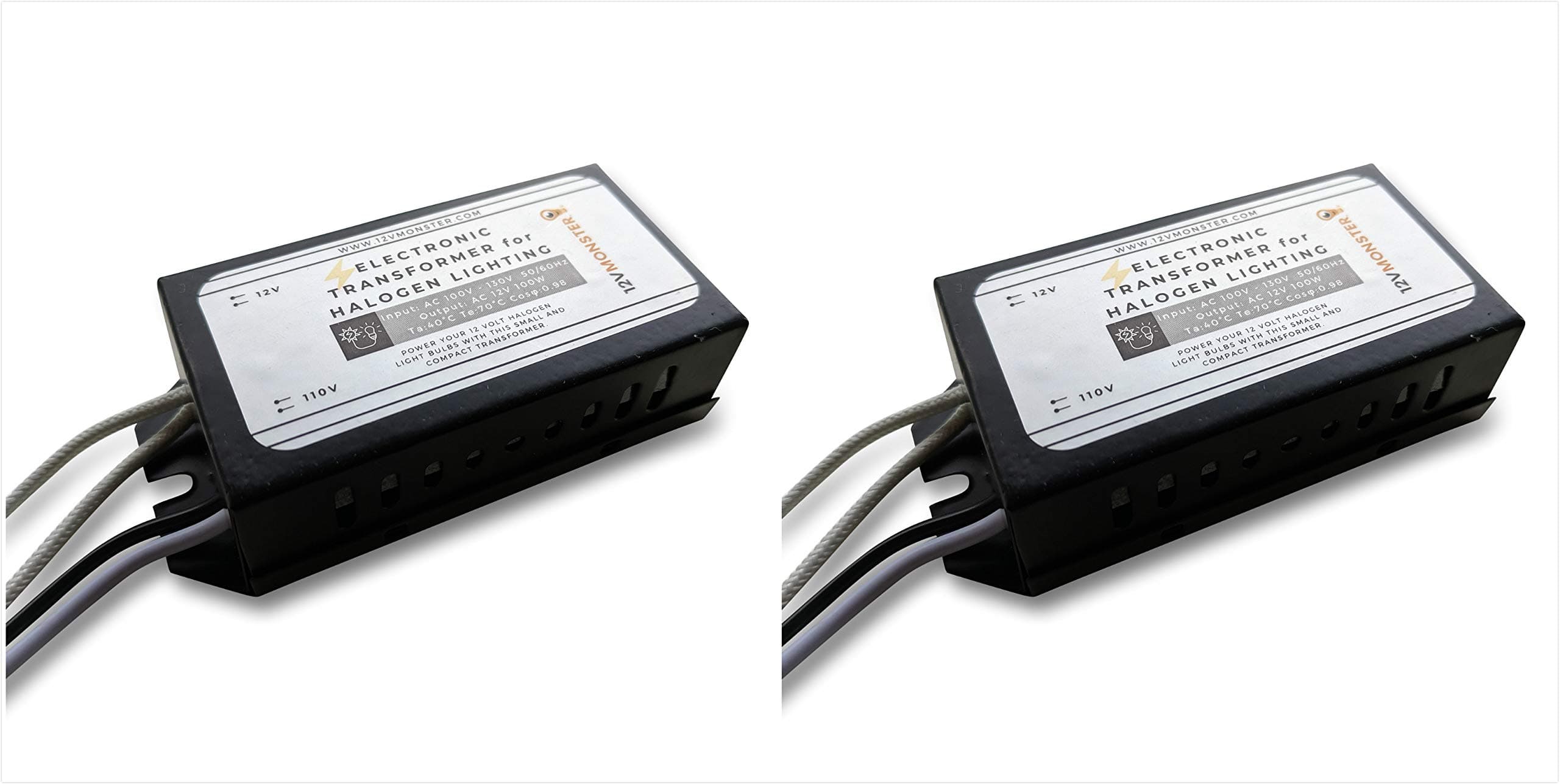 2 Pack 100 WATT Line Voltage to 12V Halogen Bulb Spot Lamp Power Supply AC 100 Volt 120 Volt to AC 12 Volt Xenon Low Voltage Transformer 2 Pin MR16 MR11 G4 Compatible