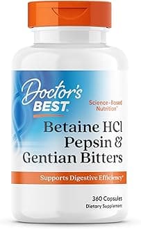 Doctor's Best Betaine HCI Pepsin and Gentian Bitters Capsules, 360 Count