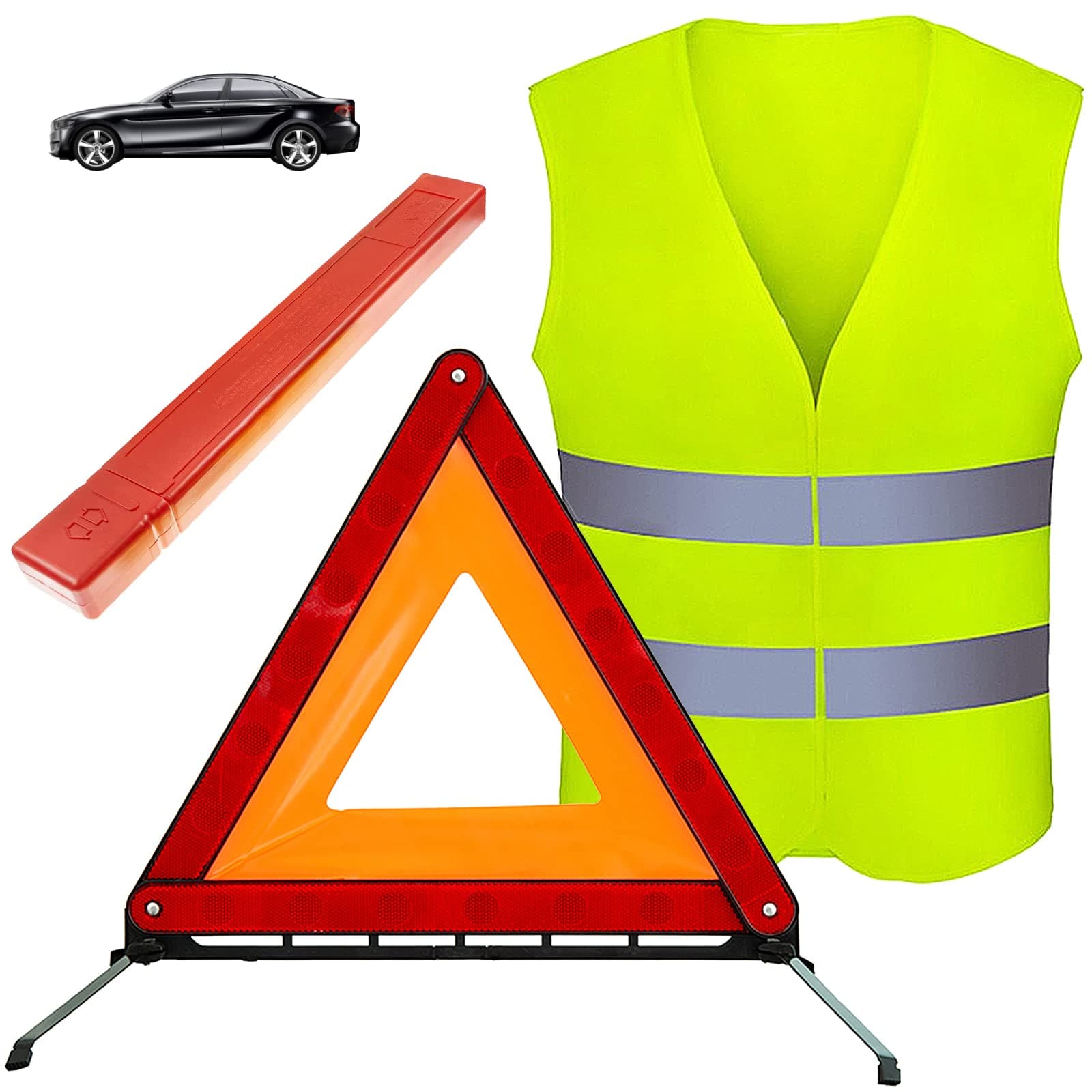 Emergency Warning Triangle Reflective Vest Kit Foldable Car Warning Safety Triangle Roadside Kit Road Safety Sign Highly ReflectiveTriangle Kit with Storage Case for Roadside Emergency Breakdown