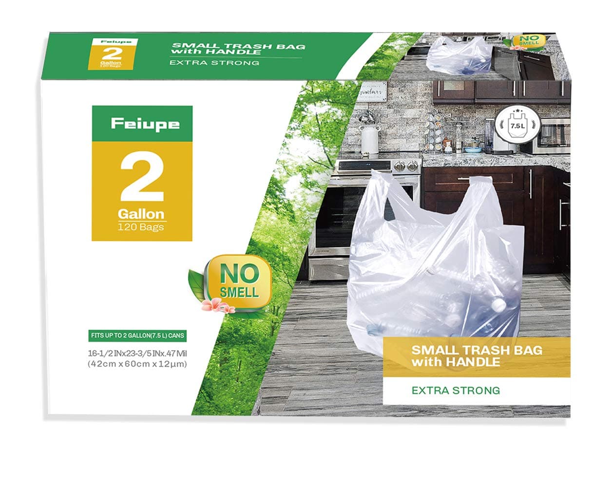 FeiupeClear Trash Bag with Handle Small Garbage Bag Trash Can Liner,2 Gallon,120 Counts (2 Gallon)
