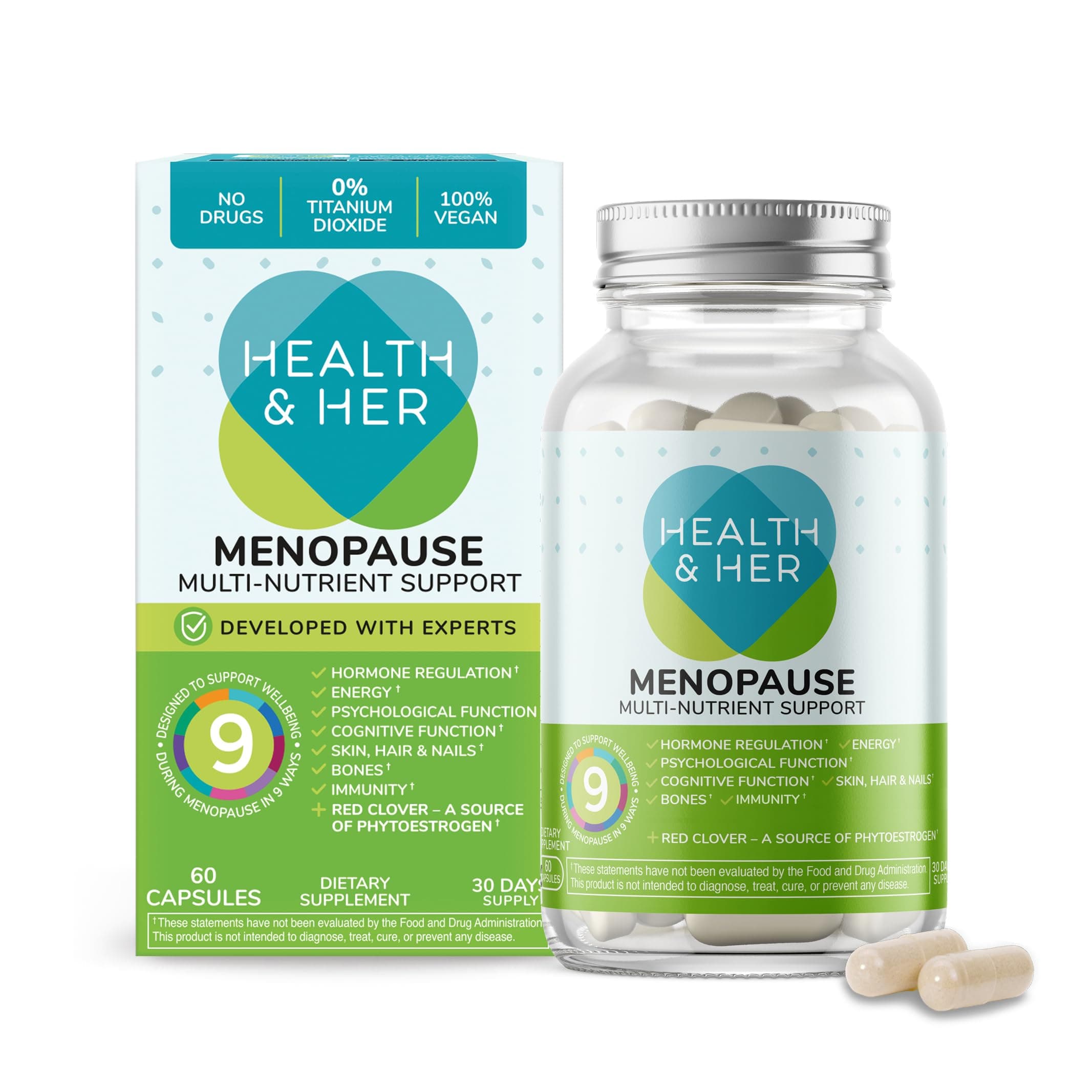 & Menopause Multi-Nutrient Support - for Wellbeing During Menopause - 1 Month Supply of Menopause Supplements - 60 Tablets - Vegan
