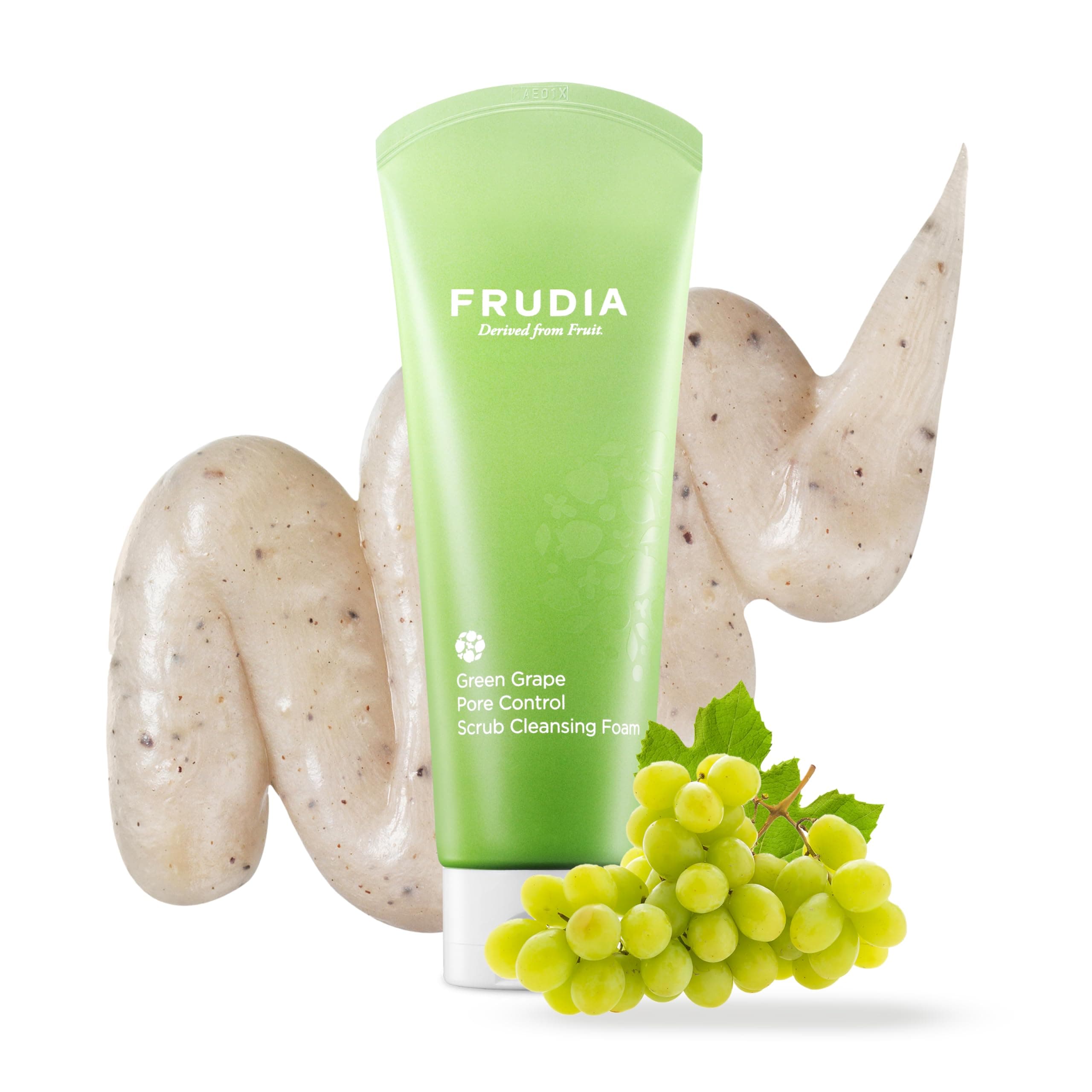 FRUDIA Green Grape Pore Control Exfoliating Face Wash (4.9 oz) – Korean Facial Cleanser w/Green Grape Seed Scrub & Vitamin E | Korean Skin Care for Pore Control & Deep Cleansing