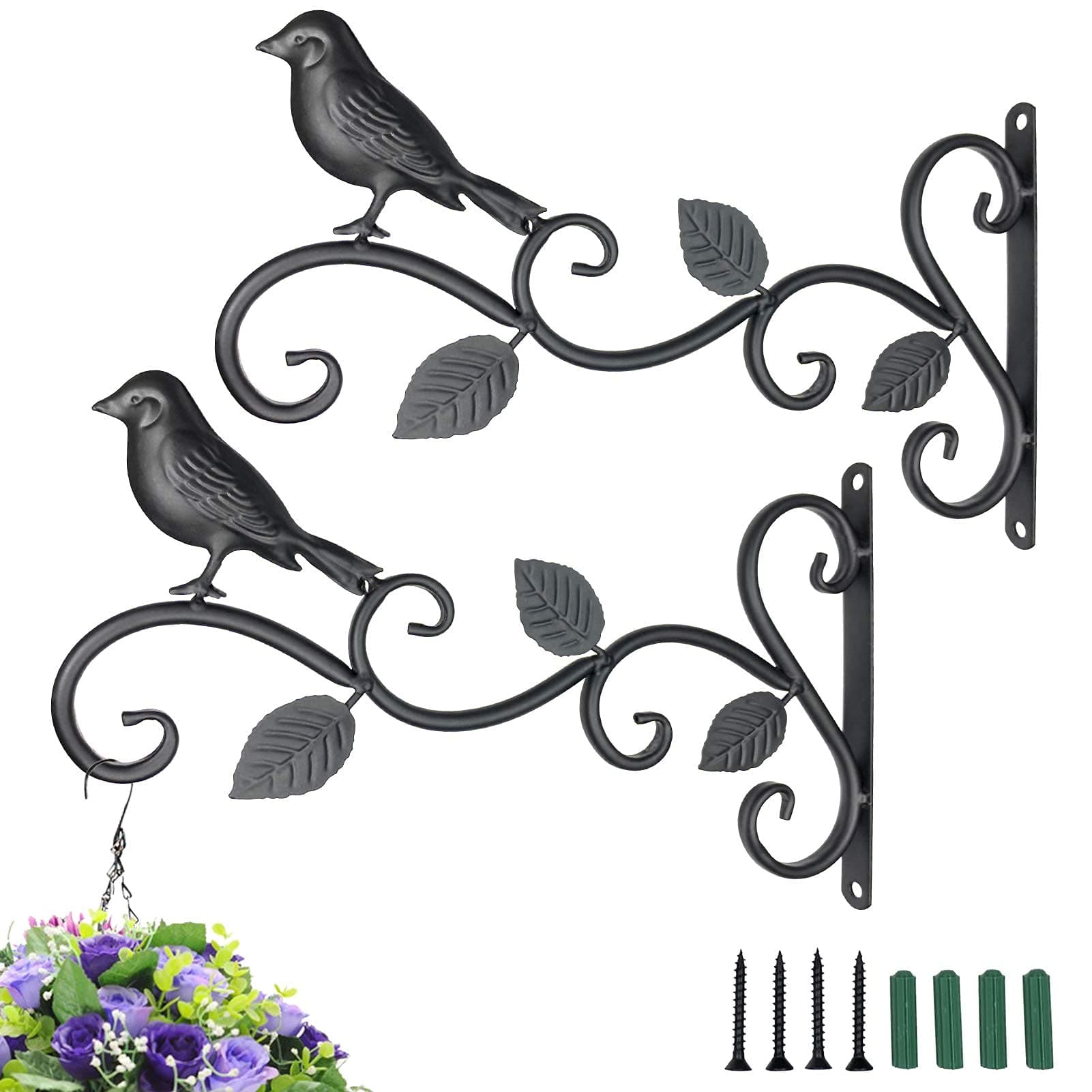 AMAWMW Wall Hook Hanging Plant Bracket 2 Pack 11.8" Iron Bird Feeders Hook Hander for Flower Baskets, Feeders,Street Lights, Corridor Lights, Candle Holders,for Indoor Outdoor Festival Decoration