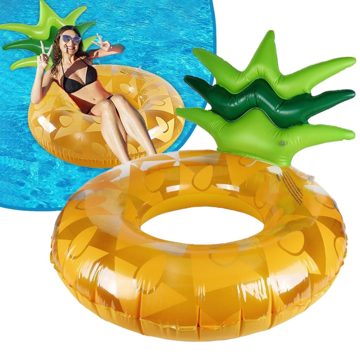 – LATERN Pineapple Inflatable Pool Float, 95CM Rubber Inflatable Swimming Raft Water Fun Giant Swim Ring Blow Up Pool Tube for Girls Boys Swimming Pool Water Sports Summer Beach Party