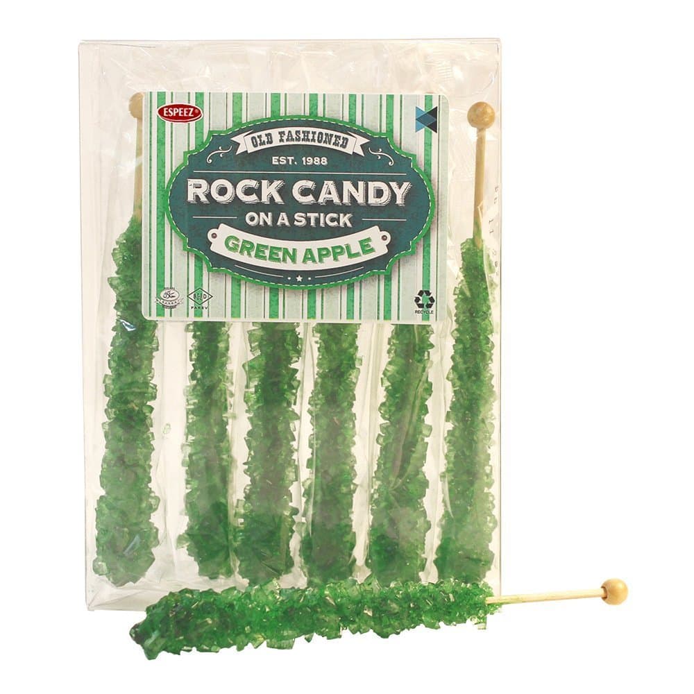 Extra Large Rock Candy Sticks: 6 Green Rock Candy Sticks, Green Apple, Individually Wrapped for Party Favors, Candy Buffet, Birthdays, Baby & Bridal Showers, Old Fashioned Espeez Bulk Candy on a Stick