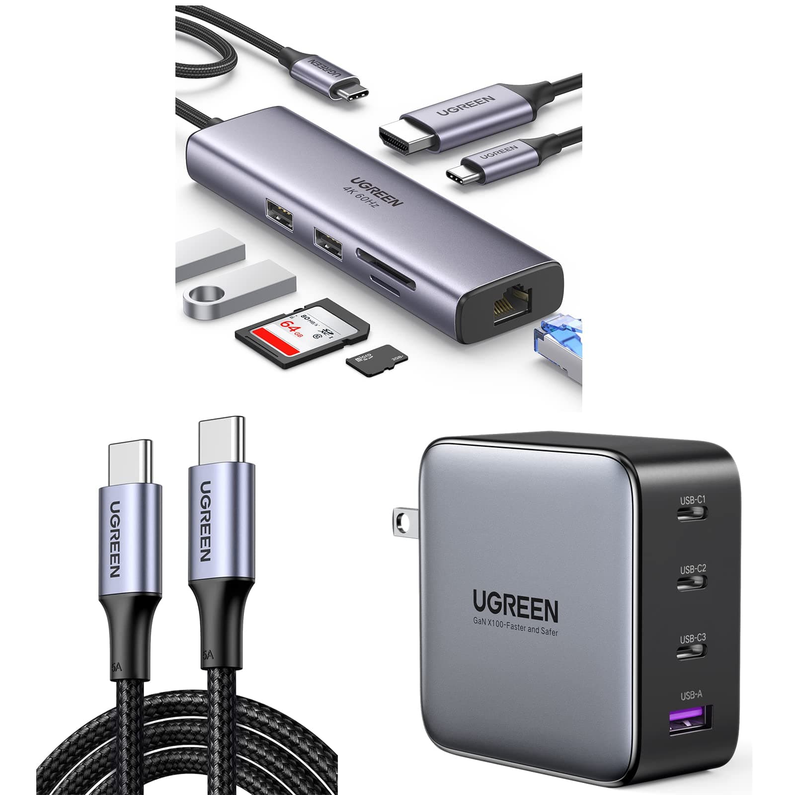 7-in-1 USB C Hub Bundle with 100W GaN Charger and Cable