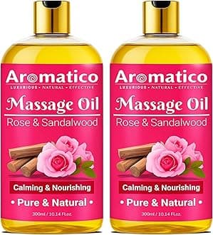 AROMATICO Rose Sandalwood Massage Oil Pack of 2. For Mood Upliftment, Soothing Aroma, Muscle Relaxation & Skin Nourishment, 100% Natural, Non-Sticky - 300ml.