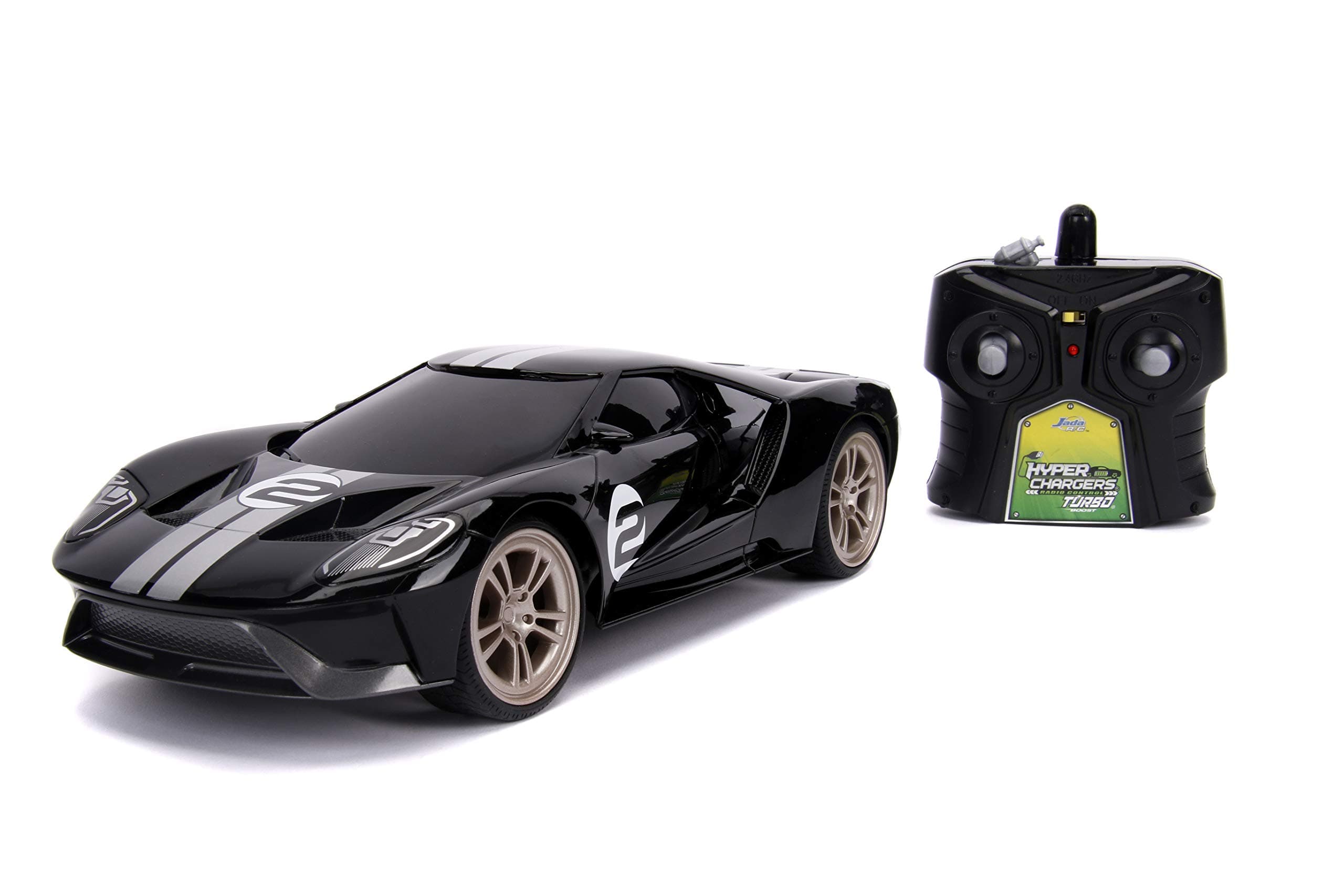 Jada Hyperchargers 1:16 2017 Ford GT Remote Control Car 2.4 GHz Black/White, Toys for Kids and Adults