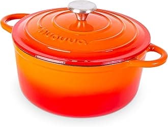 nuovva Cast Iron Pot with Lid – Non-Stick Ovenproof Enamelled Casserole Pot – Sturdy Dutch Oven Cookware – Orange, 4.7L, 24cm –