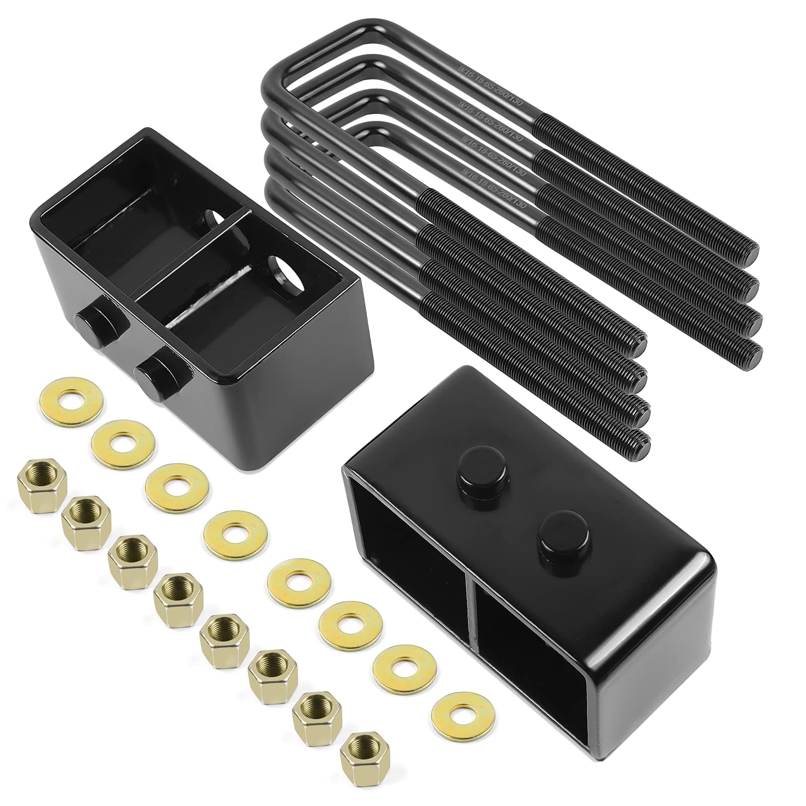 AUTOPTIM 3 inch Rear Leveling Lift Block Kit, Replacement for 2004-2020 Ford F150 Square Leaf Spring Axle U Bolts Set