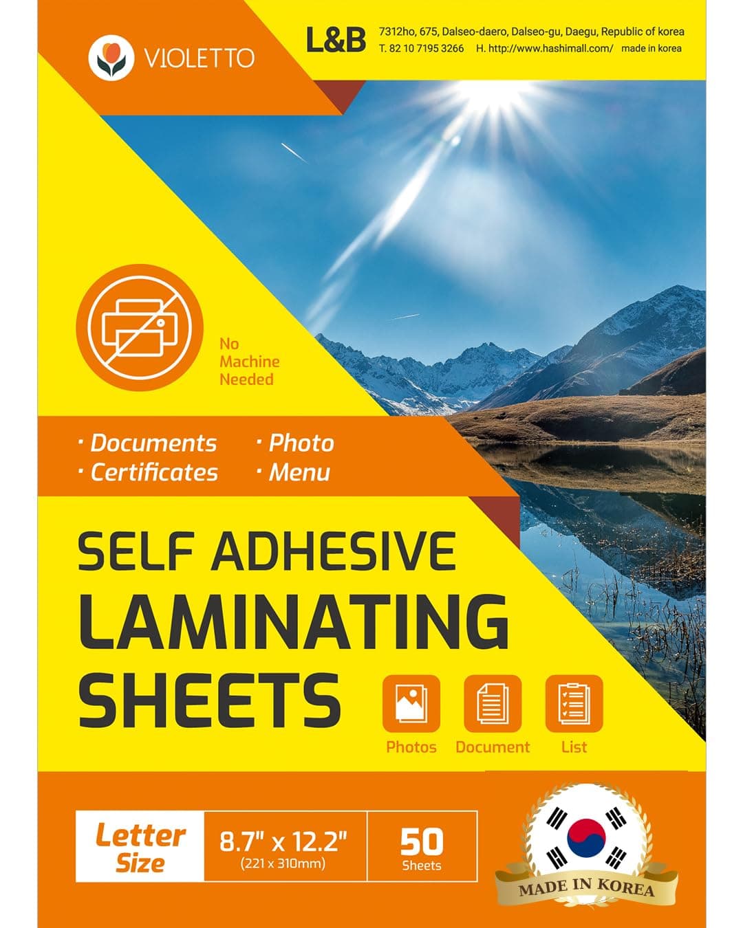 [VIOLETTO] 50 Sheets - Self Adhesive Laminating Sheets for Ultimate Protection. No Machines Needed, 4 Mil Thickness, 8.5 x 11 Inches. Effortless, Durable & Perfect for Documents & Photos.