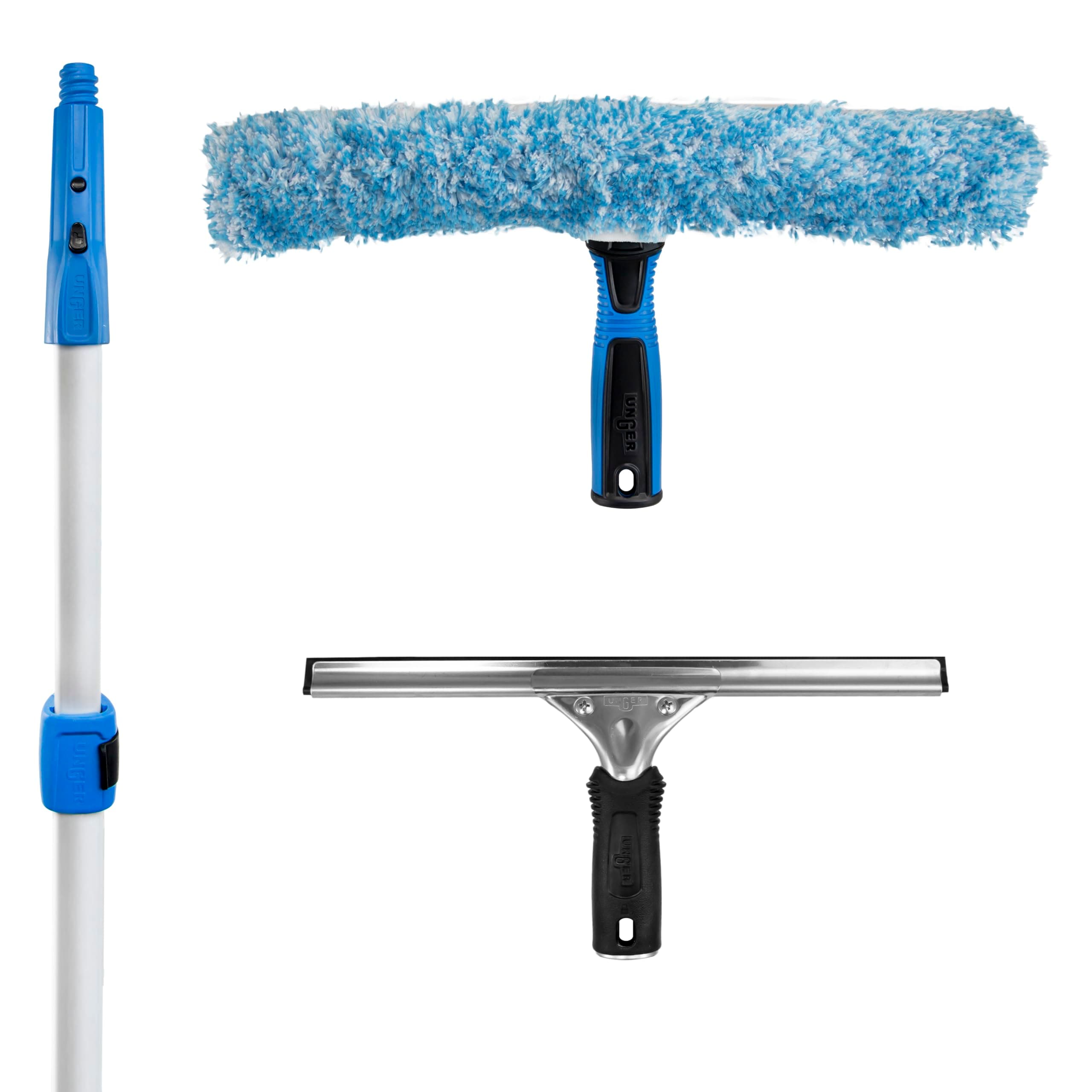 Unger Professional Total Pro Kit; Window Cleaning All-In One Washing Squeegee, Washer, Telescopic Pole; Streak-Free Results