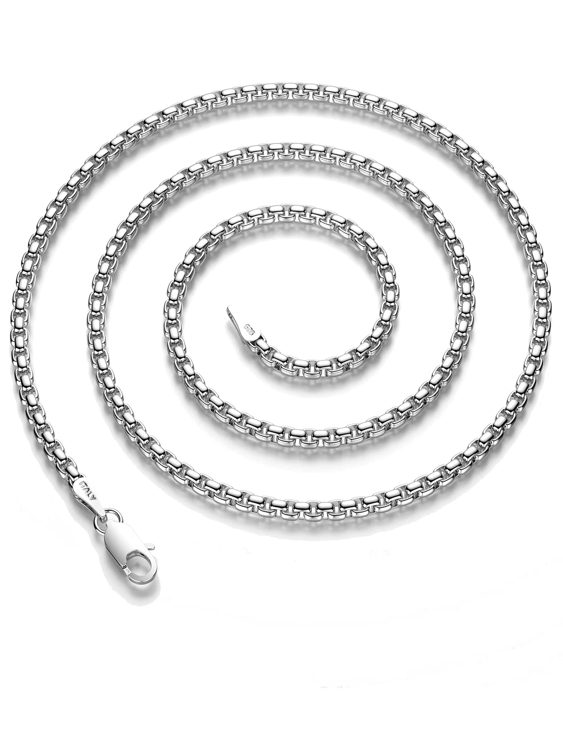 925 Sterling Silver Box Chain Lobster Clasp 2/3/4/5mm Necklace for Women Mens Box Chain Silver/14K Gold Plated Plated Necklace Chain Diamond Cut 16-30 Inches