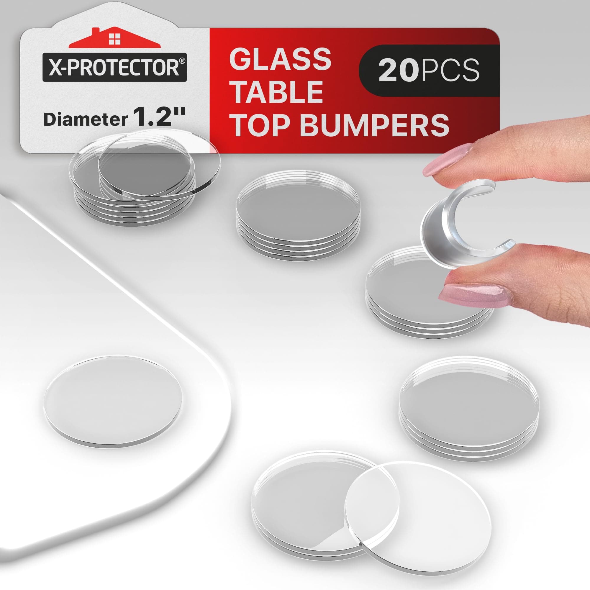 - X-Protector Glass Table Top Bumpers - 20 PCS 1.2"- Non-Adhesive Glass Table Top Anti Slip Pads - Clear Rubber Glass Table Top Grippers - Glass Table Protector to Keep Glass Table Top from Sliding!