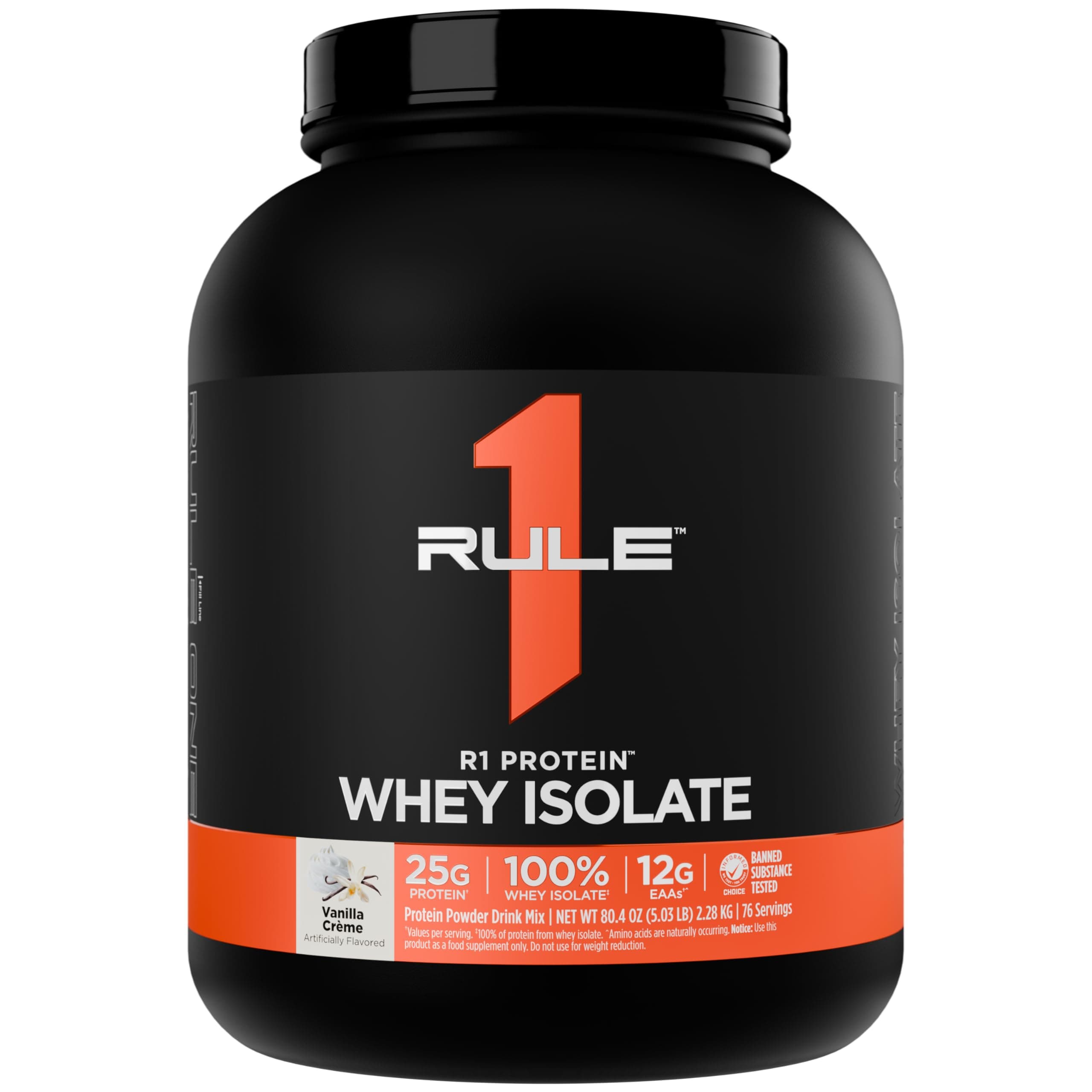 R1 Protein Whey Isolate - with 25g Protein & 6g BCAA Exclusively from Isolated & Hydrolyzed Sources for Workout Recovery (5 Pounds, Vanilla Creme)