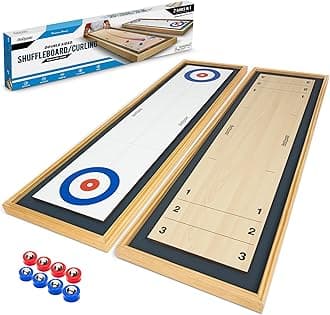 GoSports Shuffleboard and Curling 2 in 1 Board Games - Classic Tabletop or Giant Size - Choose Your Style