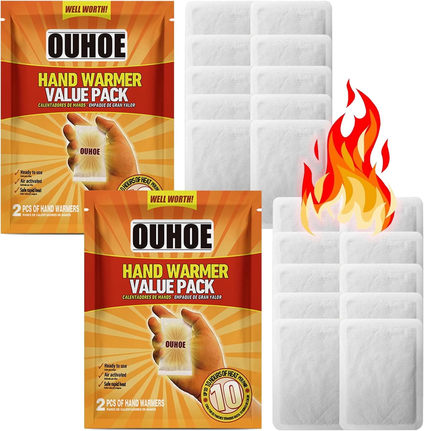 Hand Warmer Value Pack (20 Pcs), Disposable Hand Warmers, 10 Hours Heating, Super Long Lasting - All Natural - Air Activated, for Body, Hands & Toes - Odorless Hot Hand Warmer for Outdoor Activities