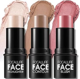 FOCALLURE 3 Pcs Cream Contour Sticks,Shades with Highlighter & Bronzer & Blush,Non-greasy Long-wear Face Contouring Pen,Easy to Sculpt the Face and Create a Lightweight Finishing Makeup,LIGHT-MEDIUM