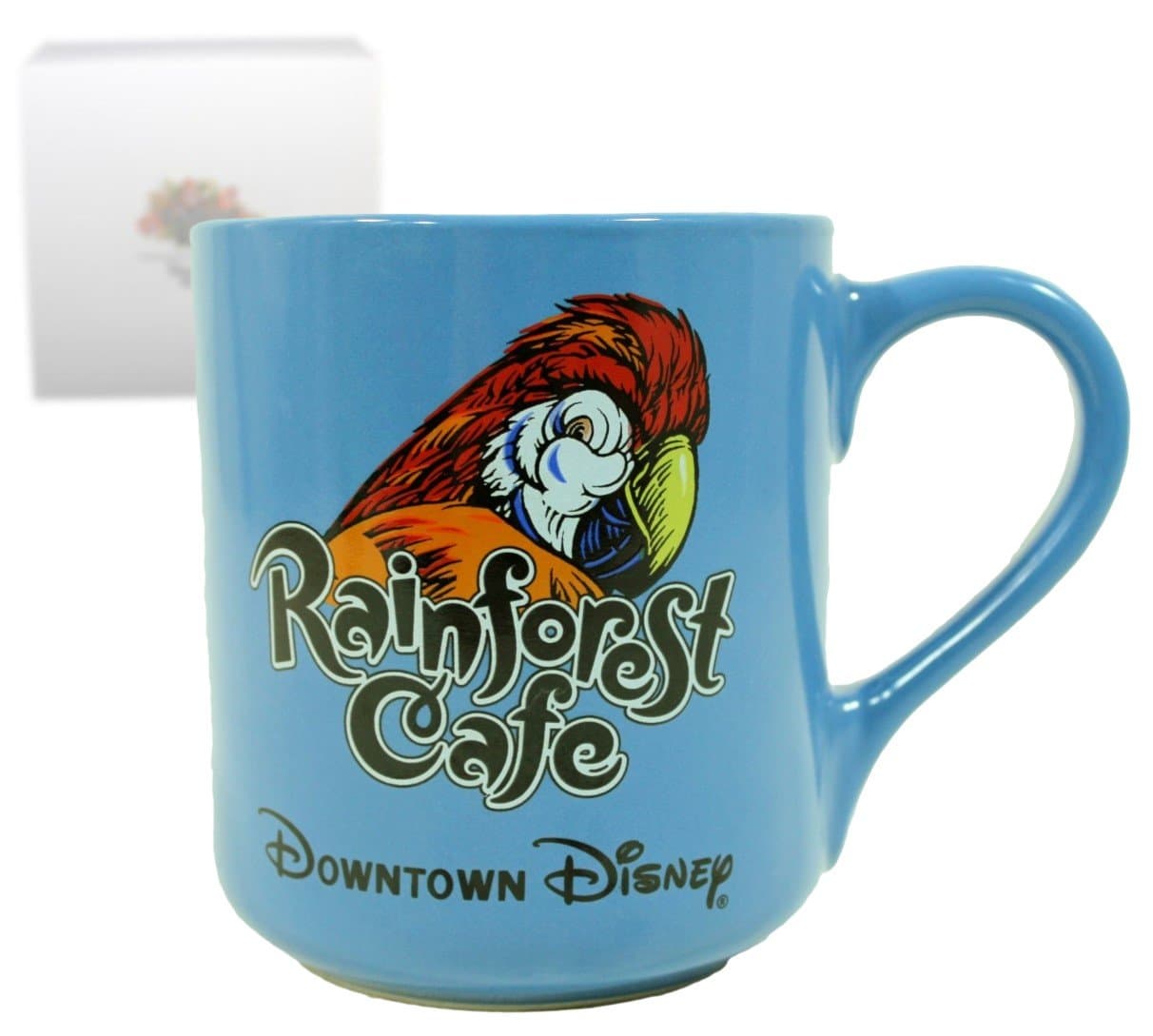 DOWNTOWN DISNEY Rainforest Cafe Blue Mug With Parrot Log
