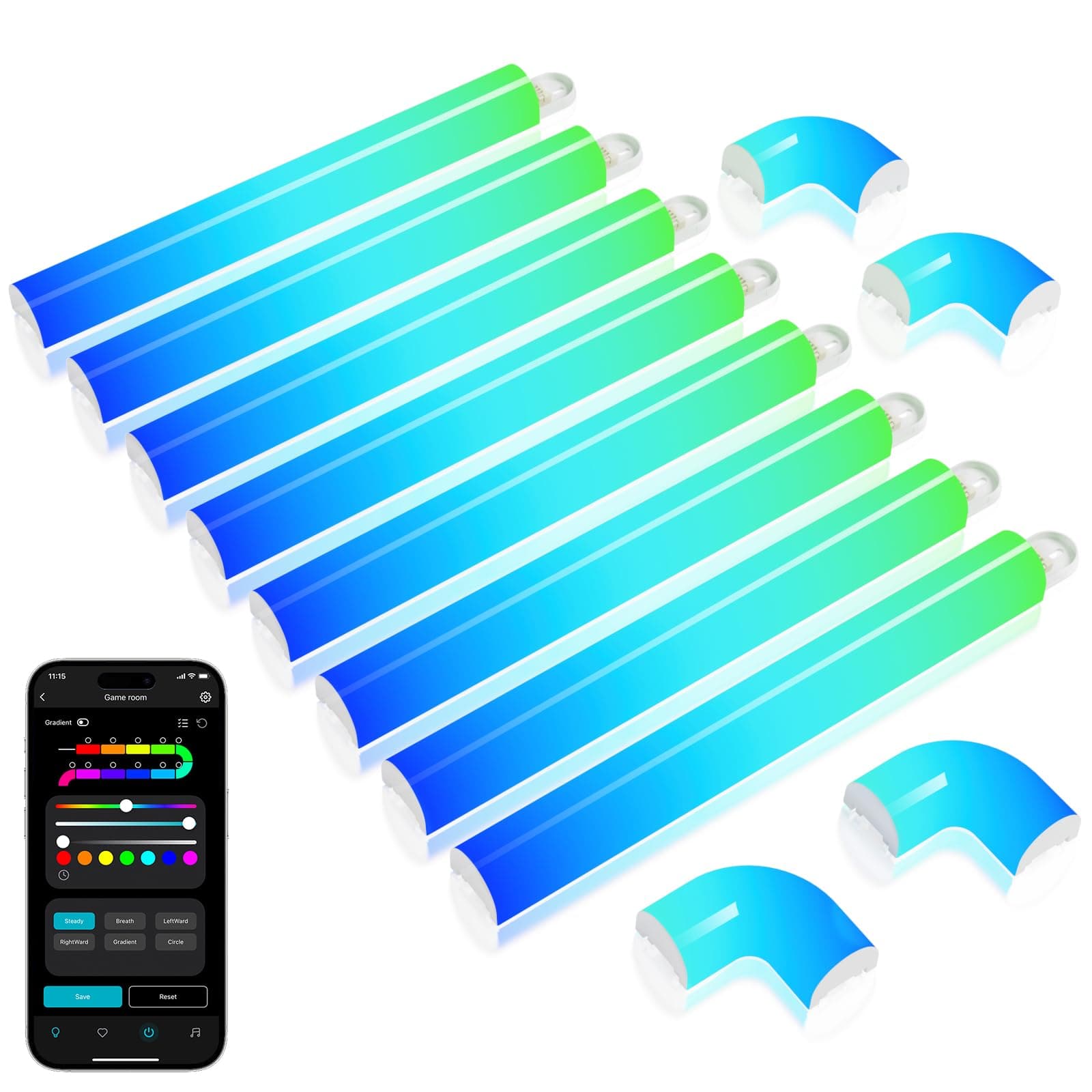 LeproWL1 AI Smart Wall Light,Music Sync LED Light Bar,Voice Control,Segmented DIY,Personalized AI Lighting Designer,for Home Decor,Gaming Setup,Work with Alexa,Google Assistant,8 Pcs with 4 Corners