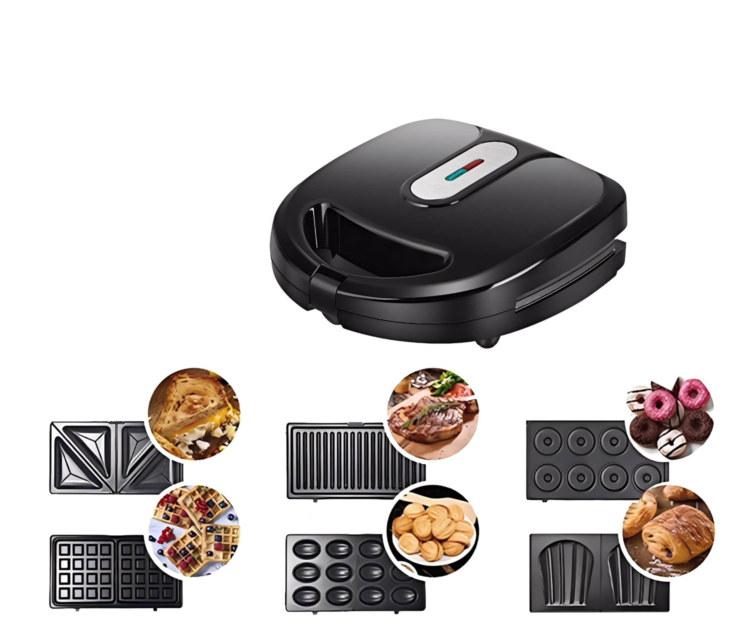 6 in 1 Waffle Maker, Sandwich Maker with Removable Plates, Donut Maker Dual-Sided Heating Non-Stick Plates, Walnut Cookie Maker, Multi Breakfast Maker for Grilled Cheese, Toast, Bread