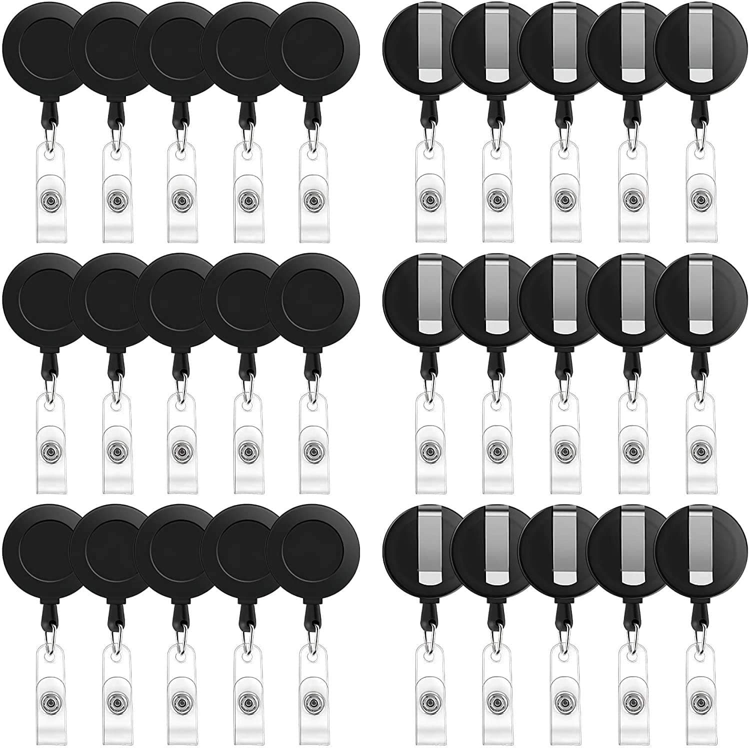 Fastside 30 Pack ID Card Holder and Retractable Reel, Retractable ID Card Reels, Reel Clip On ID Card Holders (Black)