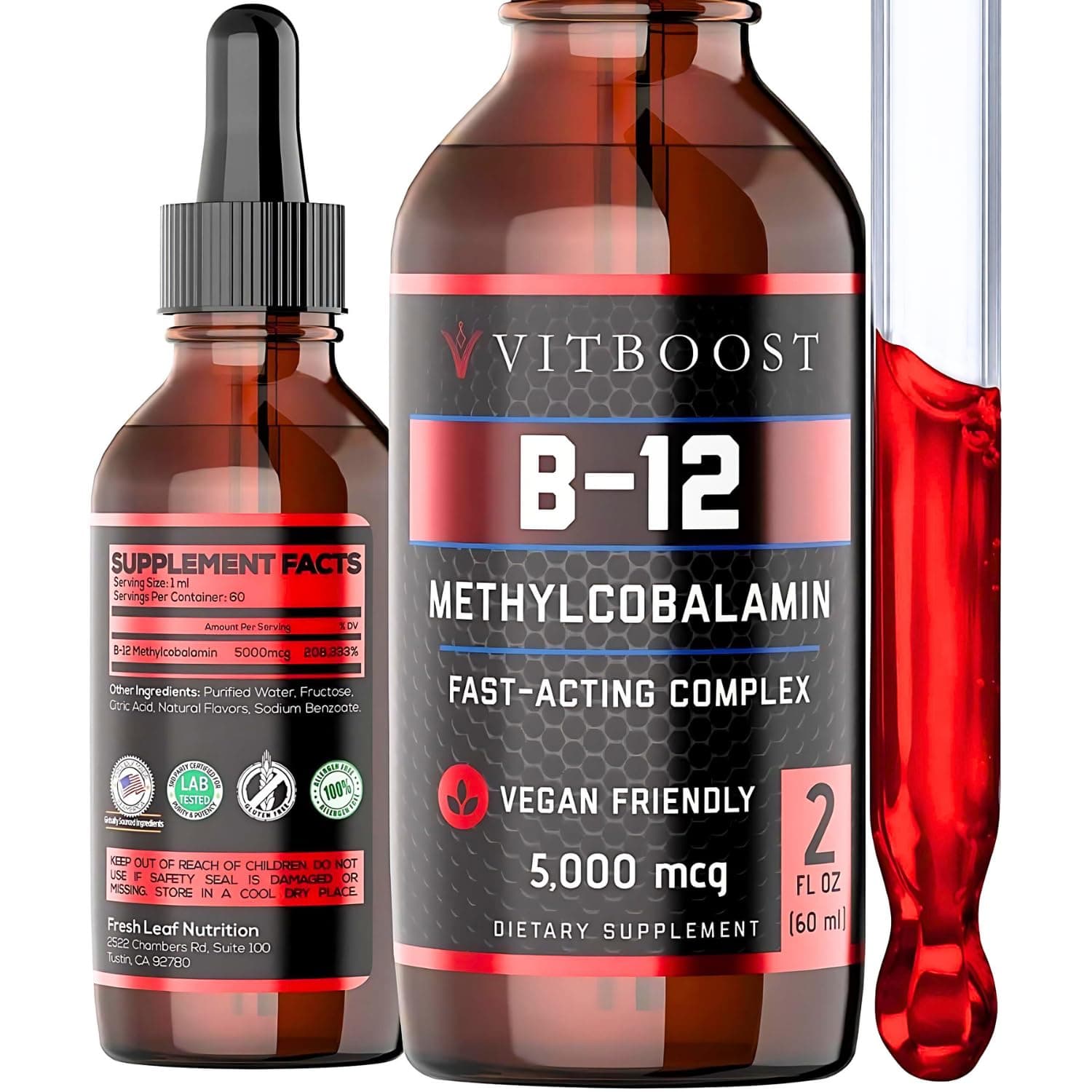 - Vegan Liquid B-12 Drops – 60 x 5000 mcg Extra Strength Raspberry Flavored Vitamin B12 Liquid Methylcobalamin sublingual Supplement | Designed to Maximize Absorption & Energy | Gluten Free