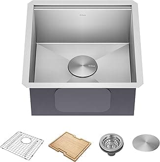 KWU111-17 Kore Workstation Undermount 16 Gauge Single Bowl Bar Kitchen Sink with Integrated Ledge and Accessories (Pack of 5), 17 Inch, Stainless Steel