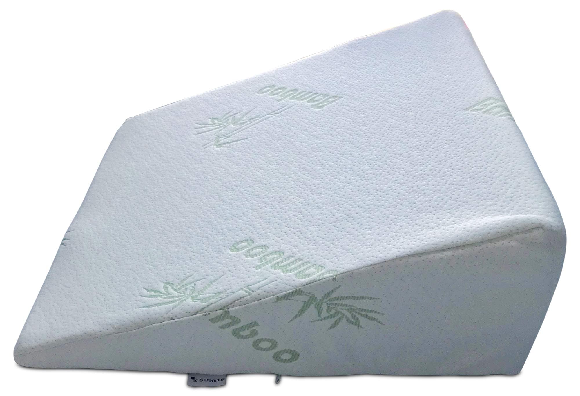 Serenilite Bed Wedge Pillow - Premium Sturdy Memory Foam & Polyurethane Layered with Plush Bamboo Cover - Optimal Acid Reflux, GERD, Snoring Elevated Support & Incline Pillow 25"x24"x9"
