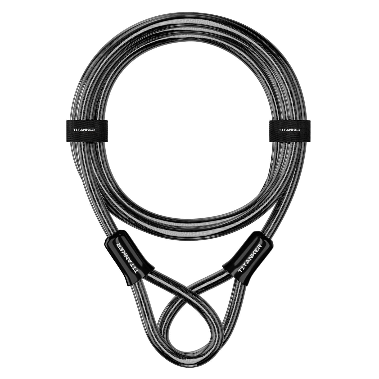 Titanker Bike Lock Cable,12mm Thick Security Cable with Loops Heavy Duty Steel Cable Vinyl Coated Bike Cable Lock Security Chain (4ft, 7ft, 15ft, 30ft)
