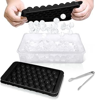 WIBIMEN Ice Cube Tray with Lid and Bin - Round Ice Trays for Freezer with Lid - Ice Cube Trays for Freezer with Ice Container (0.8"-2PACK Black)